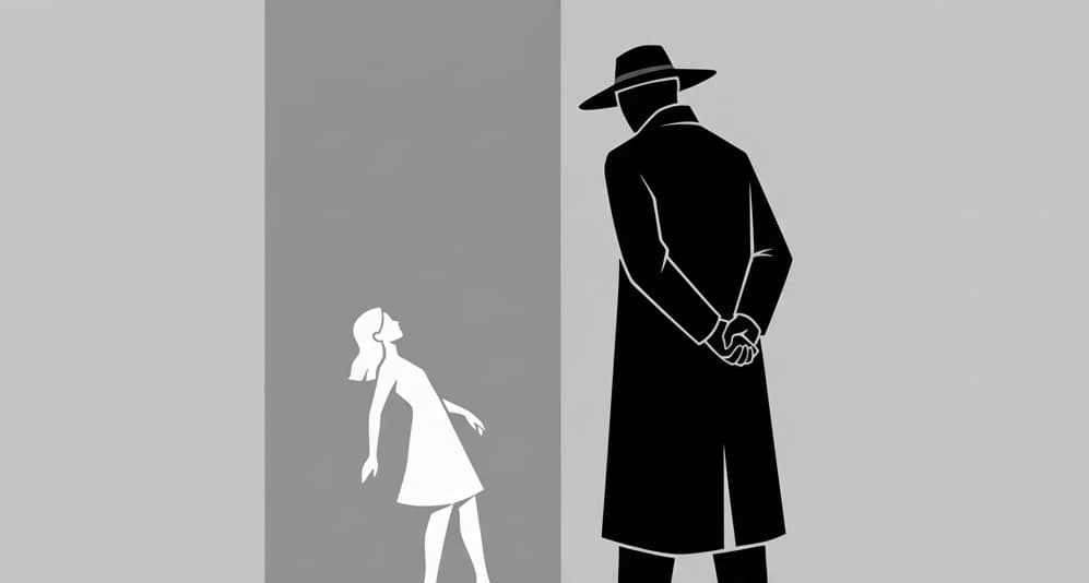 Article cover image of a white figure representing a target of surveillance and a black figure representing a surveillance
