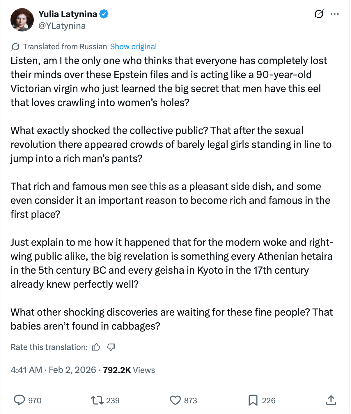 Disgraceful post by Latynina